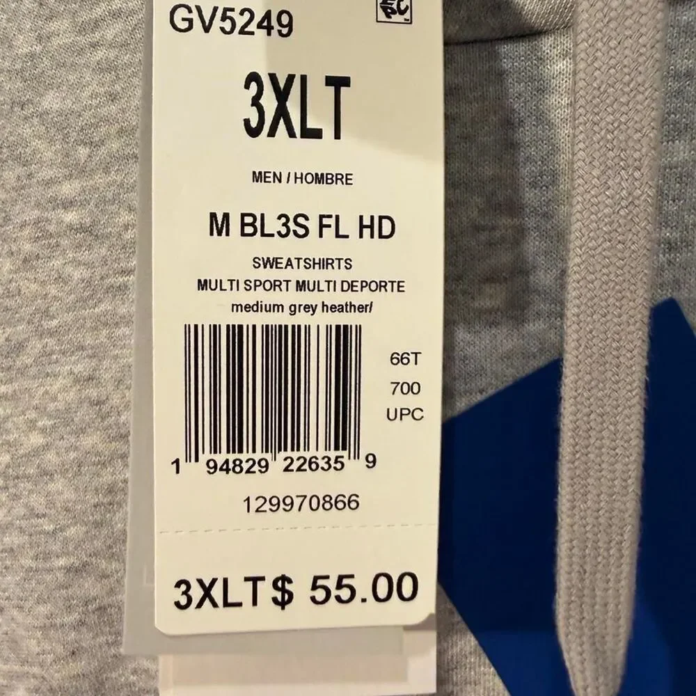 Adidas Men's Grey Hoodie 3XLT